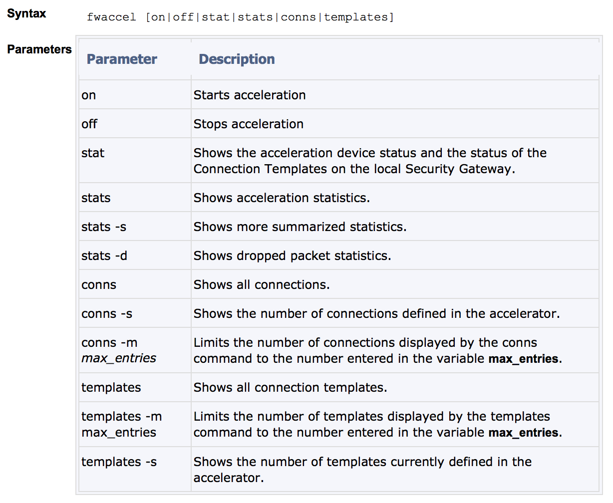 Syntaxe fwaccel